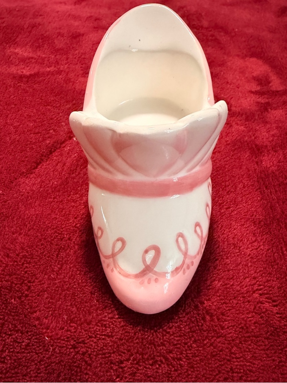 Pink and White Ceramic Decorative Shoe Vase